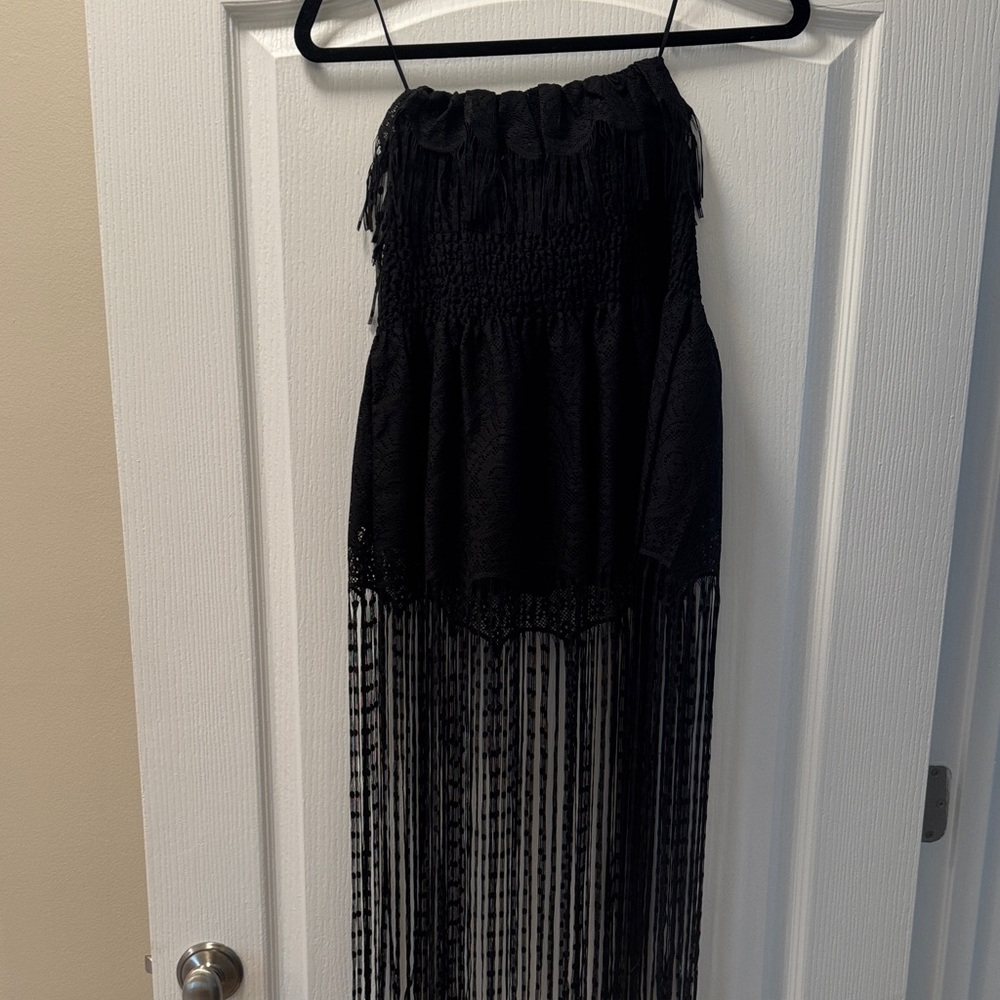 NWT Boutique Black Fringe Strapless top